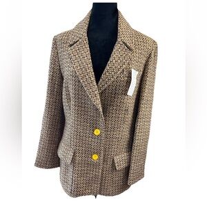 Italian wool vintage ladies blazer size 6 yellow‎ mother of pearl buttons lined